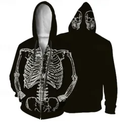 New OUKU Men's Graphic Prints Skeleton Hoodie Hoodies Sweatshirt Streetwear Basic Long Sleeve Hooded Sports & Outdoor Daily Sports Zipper Print Spring & Fall Designer Black