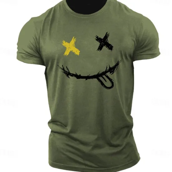 Outlet OUKU Men's Graphic Prints Smile Face T Shirt Graphic Tee 100% Cotton Short Sleeve Graphic Shirt Heather Gray Black White Comfortable Tee Outdoor Street Fashion Designer Clothing