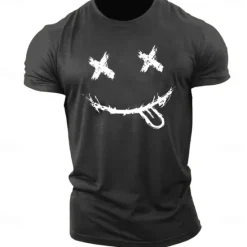 Outlet OUKU Men's Graphic Prints Smile Face T Shirt Graphic Tee 100% Cotton Short Sleeve Graphic Shirt Heather Gray Black White Comfortable Tee Outdoor Street Fashion Designer Clothing