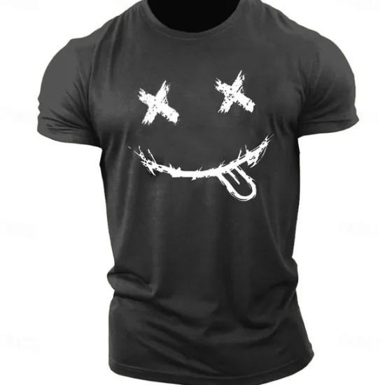 Outlet OUKU Men's Graphic Prints Smile Face T Shirt Graphic Tee 100% Cotton Short Sleeve Graphic Shirt Heather Gray Black White Comfortable Tee Outdoor Street Fashion Designer Clothing
