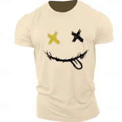 Outlet OUKU Men's Graphic Prints Smile Face T Shirt Graphic Tee 100% Cotton Short Sleeve Graphic Shirt Heather Gray Black White Comfortable Tee Outdoor Street Fashion Designer Clothing