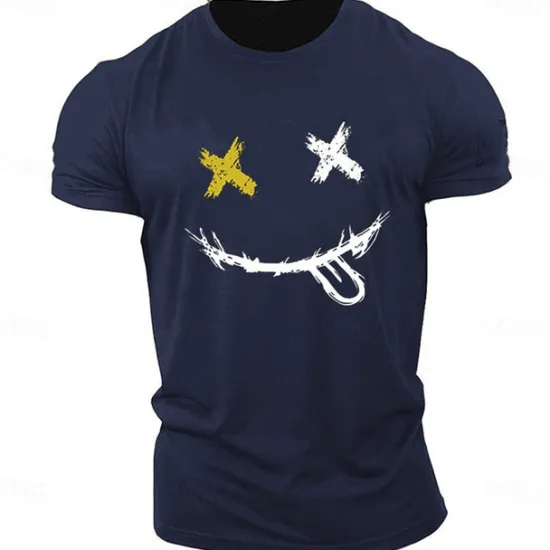 Outlet OUKU Men's Graphic Prints Smile Face T Shirt Graphic Tee 100% Cotton Short Sleeve Graphic Shirt Heather Gray Black White Comfortable Tee Outdoor Street Fashion Designer Clothing