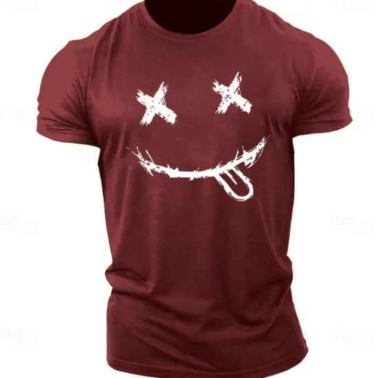 Outlet OUKU Men's Graphic Prints Smile Face T Shirt Graphic Tee 100% Cotton Short Sleeve Graphic Shirt Heather Gray Black White Comfortable Tee Outdoor Street Fashion Designer Clothing