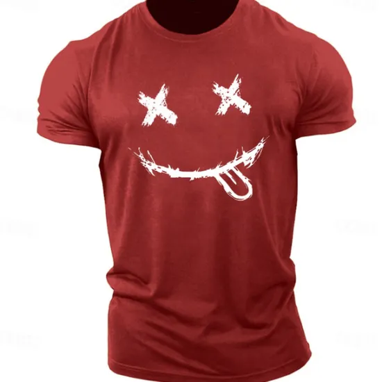 Outlet OUKU Men's Graphic Prints Smile Face T Shirt Graphic Tee 100% Cotton Short Sleeve Graphic Shirt Heather Gray Black White Comfortable Tee Outdoor Street Fashion Designer Clothing