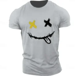 Outlet OUKU Men's Graphic Prints Smile Face T Shirt Graphic Tee 100% Cotton Short Sleeve Graphic Shirt Heather Gray Black White Comfortable Tee Outdoor Street Fashion Designer Clothing