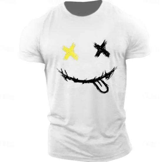 Outlet OUKU Men's Graphic Prints Smile Face T Shirt Graphic Tee 100% Cotton Short Sleeve Graphic Shirt Heather Gray Black White Comfortable Tee Outdoor Street Fashion Designer Clothing