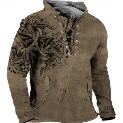 Hot OUKU Men's Graphic Prints Sweatshirt Pullover Long Sleeve Sweatshirt Standing Collar Streetwear Designer Basic 3D Print Sports & Outdoor Casual Daily Lace up Spring & Fall