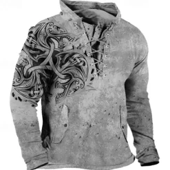 Hot OUKU Men's Graphic Prints Sweatshirt Pullover Long Sleeve Sweatshirt Standing Collar Streetwear Designer Basic 3D Print Sports & Outdoor Casual Daily Lace up Spring & Fall
