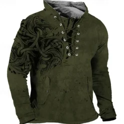 Hot OUKU Men's Graphic Prints Sweatshirt Pullover Long Sleeve Sweatshirt Standing Collar Streetwear Designer Basic 3D Print Sports & Outdoor Casual Daily Lace up Spring & Fall