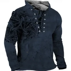 Hot OUKU Men's Graphic Prints Sweatshirt Pullover Long Sleeve Sweatshirt Standing Collar Streetwear Designer Basic 3D Print Sports & Outdoor Casual Daily Lace up Spring & Fall