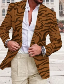 Outlet OUKU Men's Graphic Prints Tiger Skin Long Sleeve Turndown Fashion Streetwear Business Work Wear to work Going out Buttons Print Brown