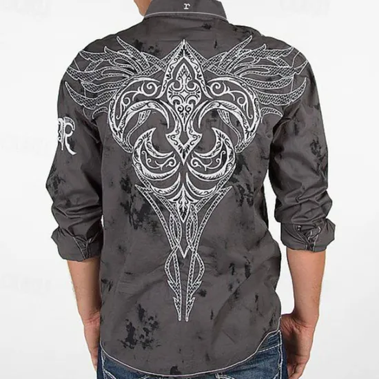 OUKU Men's Graphic Prints Totem Shirt Western Shirt Cowboy Shirt Long Sleeve Fashion Designer Casual Outdoor Daily Fall & Winter Turndown Print Button-Down Gray