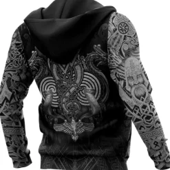 Best OUKU Men's Graphic Prints Viking Hoodie Hoodies Sweatshirt Daily Classic Long Sleeve Hooded Holiday Going out Streetwear Black Yellow Print Spring & Fall Designer