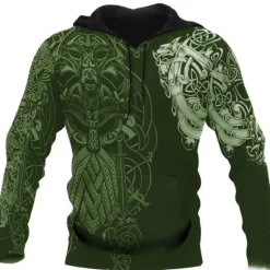 Outlet OUKU Men's Graphic Prints Viking Hoodie Hoodies Sweatshirt Daily Classic Long Sleeve Hooded Holiday Going out Streetwear Black Red Print Spring & Fall Designer