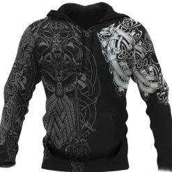 Outlet OUKU Men's Graphic Prints Viking Hoodie Hoodies Sweatshirt Daily Classic Long Sleeve Hooded Holiday Going out Streetwear Black Red Print Spring & Fall Designer