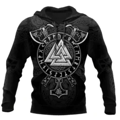 New OUKU Men's Graphic Prints Viking Hoodie Hoodies Sweatshirt Daily Classic Long Sleeve Hooded Holiday Going out Streetwear Black Red Print Spring & Fall Designer