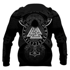 New OUKU Men's Graphic Prints Viking Hoodie Hoodies Sweatshirt Daily Classic Long Sleeve Hooded Holiday Going out Streetwear Black Red Print Spring & Fall Designer