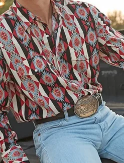 OUKU Men's Graphic Prints Vintage Geometry Shirt Western Shirt Cowboy Shirt Long Sleeve Fashion Streetwear Designer Outdoor Daily Fall & Winter Turndown Print Button-Down Red Blue Orange Green
