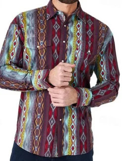 OUKU Men's Graphic Prints Vintage Geometry Shirt Western Shirt Cowboy Shirt Long Sleeve Fashion Streetwear Designer Outdoor Daily Fall & Winter Turndown Print Button-Down Red Blue Orange Green