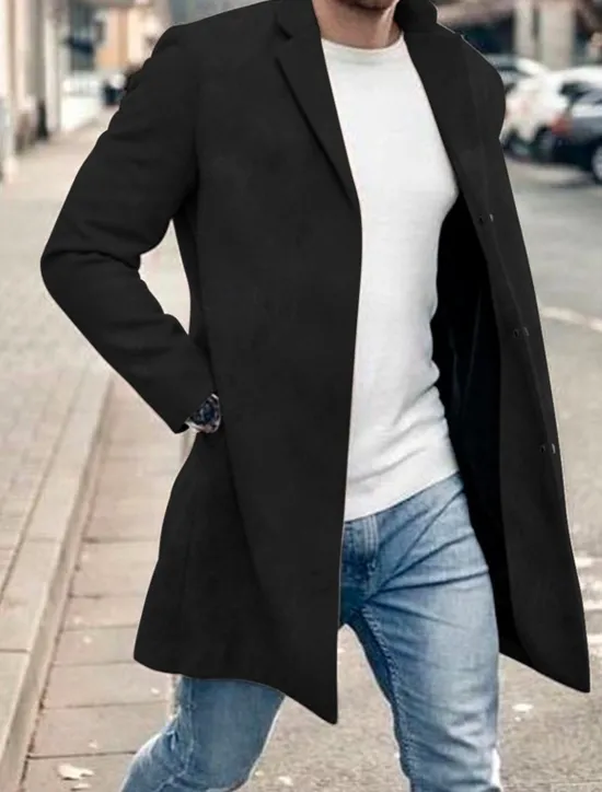 Sale OUKU Men's Graphic Prints Winter Coat Overcoat Coat Warm Breathable Comfortable Fashion Streetwear Business Work Wear to work Going out Pocket Print Fall & Winter Turndown Long Sleeve Black khaki Dark Blue