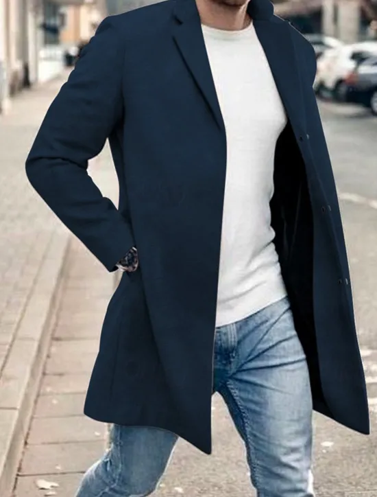 Sale OUKU Men's Graphic Prints Winter Coat Overcoat Coat Warm Breathable Comfortable Fashion Streetwear Business Work Wear to work Going out Pocket Print Fall & Winter Turndown Long Sleeve Black khaki Dark Blue
