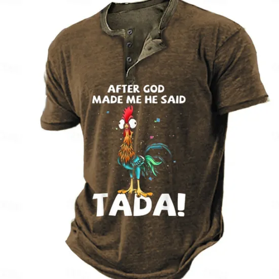 Hot OUKU Men's Graphic Rooster After God Made Me He Said Ta Da Henley Shirt Tee Short Sleeve 3D Print Fashion Designer Comfortable Outdoor Casual Daily Summer Black Blue Brown Green Henley Henley T-Shirt
