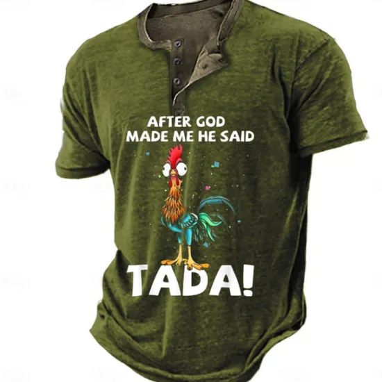 Hot OUKU Men's Graphic Rooster After God Made Me He Said Ta Da Henley Shirt Tee Short Sleeve 3D Print Fashion Designer Comfortable Outdoor Casual Daily Summer Black Blue Brown Green Henley Henley T-Shirt