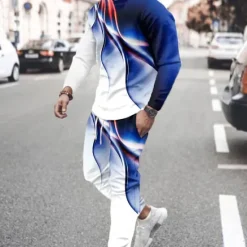 Clearance OUKU Men's Graphic science and technology 2pcs 3D Sweatshirt Sets Tracksuit Long Sleeve Long pants Crew Neck Streetwear Sportswear Basic Sports & Outdoor Casual Sports Print Spring Fall Black Blue Green