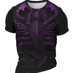 Outlet OUKU Men's Graphic Scorpion T Shirt Short Sleeve T shirt 3D Print Crew Neck Shirt Daily Designer Retro Vintage Sports Outdoor Holiday Going out Purple Brown Gray Spring & Summer Clothing Apparel S M L XL