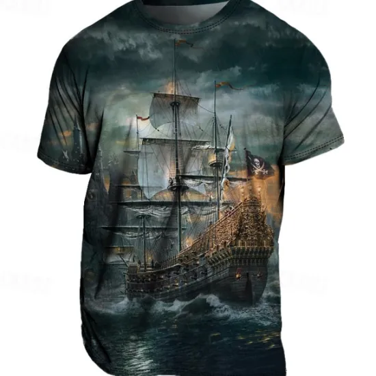 Best OUKU Men's Graphic Ship Nautical T Shirt Tee Short Sleeve T shirt 3D Print Crew Neck Shirt Vintage Fashion Designer Outdoor Casual Daily Blue Purple Green Spring & Summer Clothing Apparel S M L XL 2XL 3XL