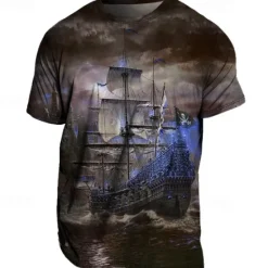 Best OUKU Men's Graphic Ship Nautical T Shirt Tee Short Sleeve T shirt 3D Print Crew Neck Shirt Vintage Fashion Designer Outdoor Casual Daily Blue Purple Green Spring & Summer Clothing Apparel S M L XL 2XL 3XL