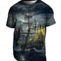 Best OUKU Men's Graphic Ship Nautical T Shirt Tee Short Sleeve T shirt 3D Print Crew Neck Shirt Vintage Fashion Designer Outdoor Casual Daily Blue Purple Green Spring & Summer Clothing Apparel S M L XL 2XL 3XL