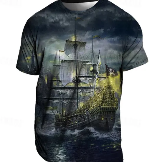 Best OUKU Men's Graphic Ship Nautical T Shirt Tee Short Sleeve T shirt 3D Print Crew Neck Shirt Vintage Fashion Designer Outdoor Casual Daily Blue Purple Green Spring & Summer Clothing Apparel S M L XL 2XL 3XL