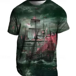 Best OUKU Men's Graphic Ship Nautical T Shirt Tee Short Sleeve T shirt 3D Print Crew Neck Shirt Vintage Fashion Designer Outdoor Casual Daily Blue Purple Green Spring & Summer Clothing Apparel S M L XL 2XL 3XL