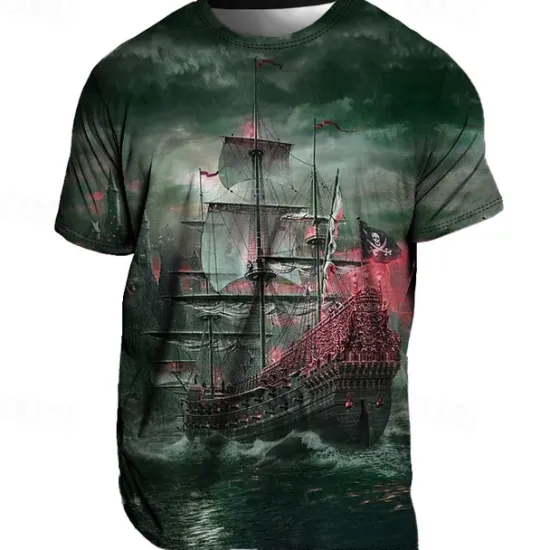 Best OUKU Men's Graphic Ship Nautical T Shirt Tee Short Sleeve T shirt 3D Print Crew Neck Shirt Vintage Fashion Designer Outdoor Casual Daily Blue Purple Green Spring & Summer Clothing Apparel S M L XL 2XL 3XL