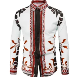 Hot OUKU Men's Graphic Shirt Western Shirt Cowboy Shirt Long Sleeve Fashion Designer Classic Daily Holiday Turndown White Red Green Black+White