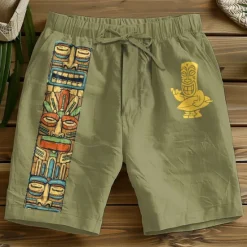 Best OUKU Men's Graphic Shorts Mid Waist Vintage Fashion Ethnic Style Casual Daily Holiday Pocket Drawstring Elastic Waist Designer Clothing Apparel