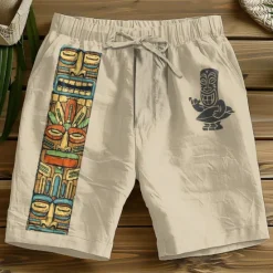 Best OUKU Men's Graphic Shorts Mid Waist Vintage Fashion Ethnic Style Casual Daily Holiday Pocket Drawstring Elastic Waist Designer Clothing Apparel