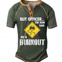 Discount OUKU Men's Graphic Sign "DO A BURNOUT" Henley Shirt Tee Short Sleeve Fashion Designer Outdoor Casual Daily Summer Black Army Green Navy Blue Henley Henley T-Shirt