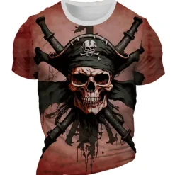 Discount OUKU Men's Graphic Skeleton Pirate T Shirt Short Sleeve T shirt 3D Print Crew Neck Shirt Daily Designer Retro Vintage Sports Outdoor Holiday Going out Burgundy Blue Purple Spring & Summer Clothing Apparel
