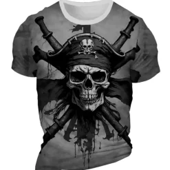 Discount OUKU Men's Graphic Skeleton Pirate T Shirt Short Sleeve T shirt 3D Print Crew Neck Shirt Daily Designer Retro Vintage Sports Outdoor Holiday Going out Burgundy Blue Purple Spring & Summer Clothing Apparel