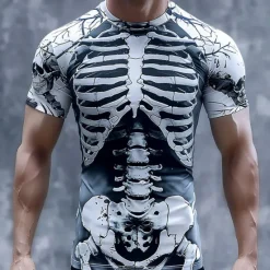 Outlet OUKU Men's Graphic Skeleton T Shirt Short Sleeve T shirt 3D Print Crew Neck Shirt Designer Retro Vintage Subculture Sports Outdoor Holiday Going out White Light Grey Dark Gray Spring & Summer Clothing