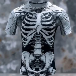 Outlet OUKU Men's Graphic Skeleton T Shirt Short Sleeve T shirt 3D Print Crew Neck Shirt Designer Retro Vintage Subculture Sports Outdoor Holiday Going out White Light Grey Dark Gray Spring & Summer Clothing