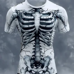 Outlet OUKU Men's Graphic Skeleton T Shirt Short Sleeve T shirt 3D Print Crew Neck Shirt Designer Retro Vintage Subculture Sports Outdoor Holiday Going out White Light Grey Dark Gray Spring & Summer Clothing