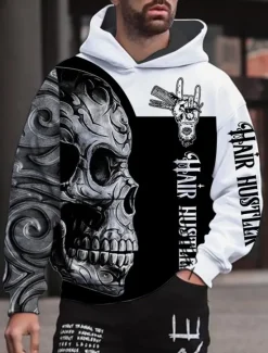 Clearance OUKU Men's Graphic Skull Camouflage Hoodie Hoodies Sweatshirt Streetwear Designer Long Sleeve Hooded Sports & Outdoor Daily Black Green Print Spring & Fall Designer