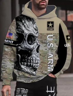 Clearance OUKU Men's Graphic Skull Camouflage Hoodie Hoodies Sweatshirt Streetwear Designer Long Sleeve Hooded Sports & Outdoor Daily Black Green Print Spring & Fall Designer