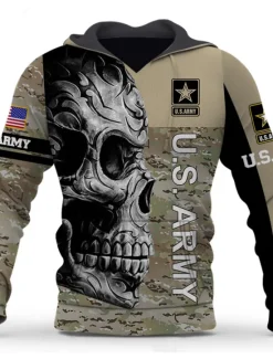 Clearance OUKU Men's Graphic Skull Camouflage Hoodie Hoodies Sweatshirt Streetwear Designer Long Sleeve Hooded Sports & Outdoor Daily Black Green Print Spring & Fall Designer