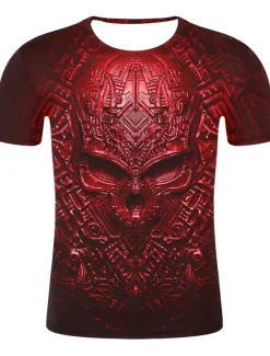 Clearance OUKU Men's Graphic Skull 3D Shirt T Shirt Short Sleeve T shirt Round Neck Shirt Streetwear Exaggerated Daily Holiday Black Light Green Red Clothing Apparel Plus Size S M L XL XXL XXXL 4XL