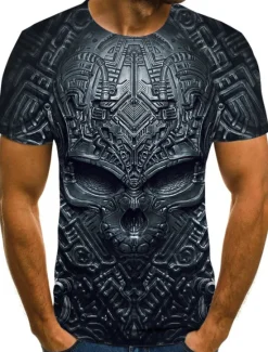 Clearance OUKU Men's Graphic Skull 3D Shirt T Shirt Short Sleeve T shirt Round Neck Shirt Streetwear Exaggerated Daily Holiday Black Light Green Red Clothing Apparel Plus Size S M L XL XXL XXXL 4XL