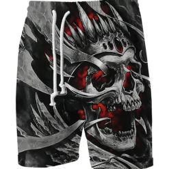 New OUKU Men's Graphic Skull Halloween Costumes Sweat Shorts Beach Shorts Terry Shorts Mid Waist Sports Designer Athleisure Casual Daily Holiday Elastic Waist 3D Print Drawstring Designer Clothing Apparel